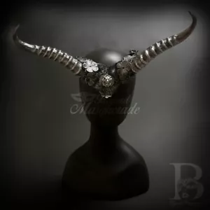 Horn Headband Halloween Masquerade Mask Silver M39558 - Picture 1 of 4