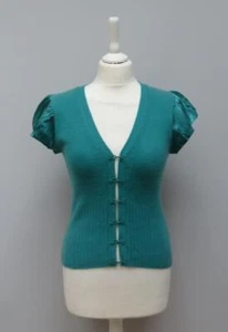 Karen Millen 100% Cashmere Jade V Neck Cardigan Short Silk Sleeve Cardigan Sz 3 - Picture 1 of 8