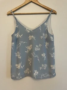 DECJUBA Blue Floral Sleeveless Singlet Tank Size 6 (XS) Lined V-neck Ladies Work - Picture 1 of 13