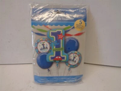 Qty=15 Balloons (3 Packs of 5): Anagram 1st Birthday Boy Foil Balloons No. 29821 - Image 1 of 2