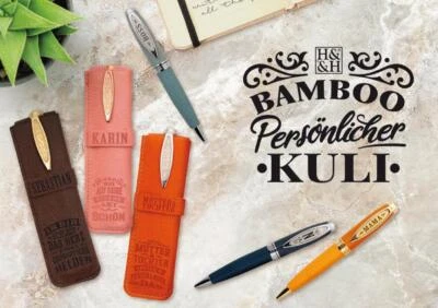 HISTORY & HERALDRY Bamboo Kuli Kugelschreiber Stift mit Namen Buchstabe und Spruch als Geschenk