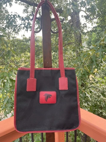 NFL Atlanta Falcons Leather Shoulder Tote Bag Black and Red Canvas Magnet Snap Cover