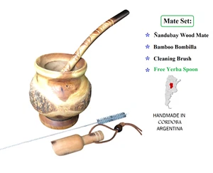 Yerba Mate Cup and Bombilla Set - Handmade in Argentina - Natural Wood Mate - Picture 1 of 7