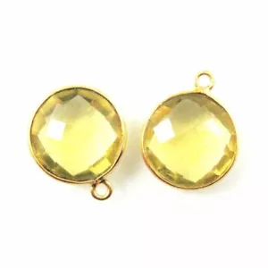 Colgante de piedras preciosas bisel - forma de moneda facetada de 14 mm - cuarzo limón (2 piezas) - Imagen 1 de 2