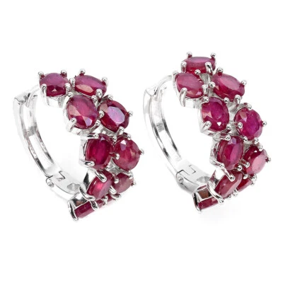 925 Sterling Silver Earrings Oval Ruby 5x4mm Natural Gemstone Jewelry - Image 1 of 4