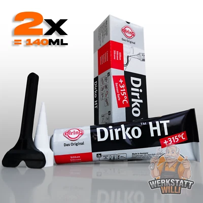2x DIRKO HT DICHTMASSE SCHWARZ 70ml ELRING SILIKON MOTOR ÖLWANNE GETRIEBE - Bild 1 von 4
