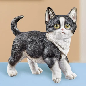 Realistic Tuxedo Kitten Garden Statue Cat Figurine Sculpture Tabletop Yard Decor - Picture 1 of 3