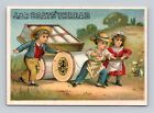 1881 J&P Coats Children Pulling Cart Needle Thread Number Chart Trade Card