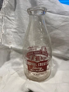 1943 Belmont MA Royal Crest Dairy ACL pyro milk bottle War Bonds - Picture 1 of 3