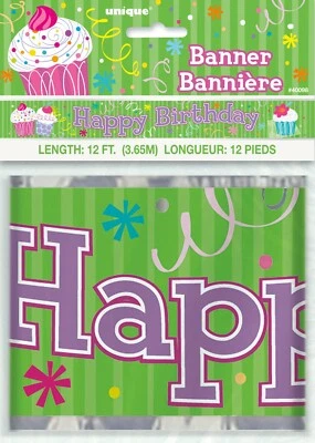 Banner Cupcake Happy Birthday Party Foil Banner Party Decoration Supply 12ft - Image 1 of 2