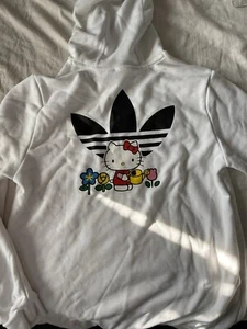 Adidas ✕ Hello Kitty Collaboration White Good Condition Back Print Youth 13 14 - Picture 1 of 7