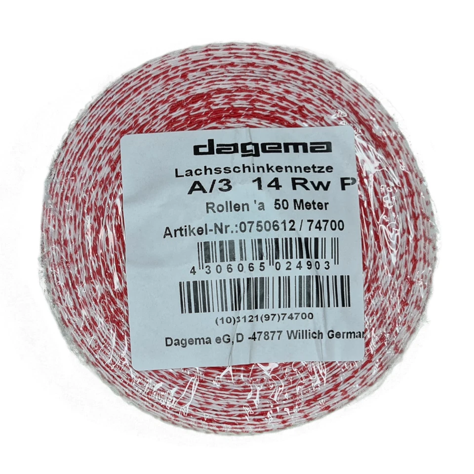 DAGEMA EG (0,45 € / m) Lachsschinkennetz Kaliber 14, 1 Rolle mit 50 Meter