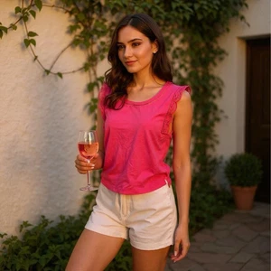 Lilly Pulitzer Agee Top Medium Rosa Ärmellos Tank Ösen Spitzenbesatz Urlaub - Bild 1 von 6