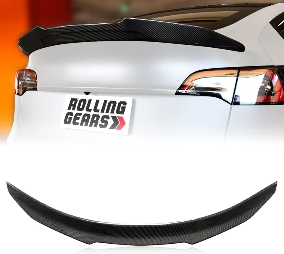 Alerón trasero de fibra de carbono real compatible con Tesla modelo Y  Foto 1 de 4