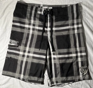 Ezekiel Board Shorts Swim Trunks Black White Grey Plaid Size 34 - Picture 1 of 5