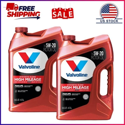 Paquete de 2 aceite de motor Valvoline alto kilometraje MaxLife 5W-20 mezcla sintética 5 cuartos de galón Foto 1 de 4