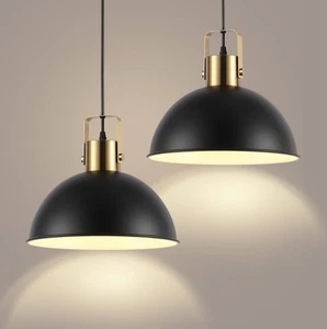 2 Black Pendant Lights Kitchen Island Farmhouse, Industrial Dome ￼ - Picture 1 of 7