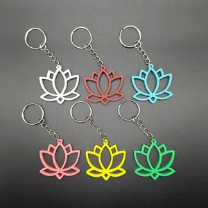 Lotus Flower Keychain Lot, Handmade Spiritual Boho Key Ring, Yoga Peace Charms - Picture 1 of 9