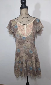 168 $ Neu mit Etikett Free People rosa blau Blumen bestickt durchsichtig Hängerchen Sequenz Kleid 10 - Bild 1 von 15