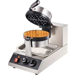 VEVOR Commerical Round Waffle Maker 1300W Rotatable Non-Stick Waffle Iron 120V - Picture 1 of 12