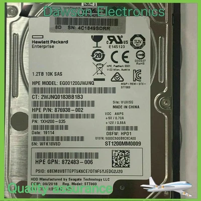 872737-001 872479-B21 HPE 1.2TB 12G 10K 2.5 SAS SC DS HDD INCLUDES HDD TRAY - Image 1 of 4
