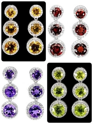 925 Sterling Silver Earrings Round Peridot Citrine Garnet Amethsyt 7mm Gemstone - Image 1 of 4