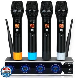 ZERFUN Pro Wireless Microphone System 4 Channel, UHF Metal Cordless Handheld  - Picture 1 of 5