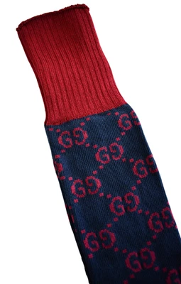 🆕️GUCCI Calcetines Largos Hombre Mezcla Algodón Tejido/Costilla Azul Marino/Rojo M/11/24-26cm Foto 1 de 4