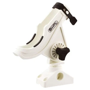 #280-WH Baitcaster/ Spinning Rod Holder w/ #241 Side Deck Mount (White), Small - Picture 1 of 5
