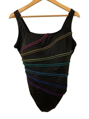 Longitude Womens One Piece Rainbow Swimsuit Size 14 Striped Slimming Beach  Swim - Image 1 of 4