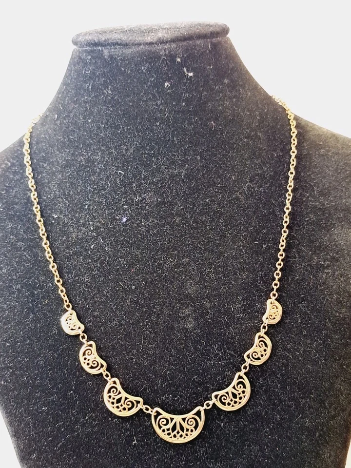 Ancien Collier Draperie En Plaque Or Maille Filigrane - Photo 1/4