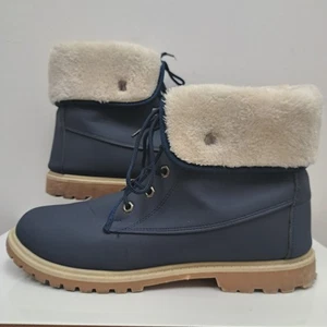 Sole London Size 8 Blue Lace Up Boots Fur Insulated - Picture 1 of 6