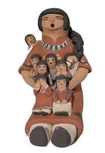 Storyteller Figurine B Loretto 8 Children Jemez Pueblo 5 & 5/8" Tall 1994 Vtg - Picture 1 of 8
