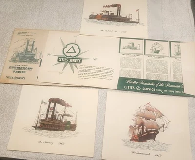 Cities Service (Citgo) Gas 1959 Antique Steamboat Prints Savanah Natchez Lee - Image 1 of 4