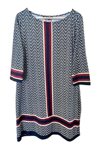 MLLE GABRIELLE Shift Dress Women's Large Soft Chevron Below Knee 3/4 Sleeve EUC - Picture 1 of 20