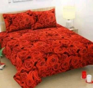 Uniq Choice cotton Red Rose Bed Sheet Multicolour 95 inchX110+ Two pillow pack-1 - Picture 1 of 3