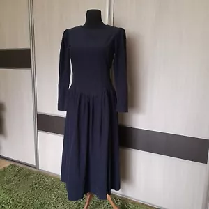 Abito vintage Laura Ashley blu velluto manica a sbuffo bottoni dietro taglia UK 8 - Foto 1 di 6