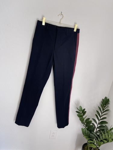 Pantalone pantalone uomo BURBERRY lana blu navy con righe laterali taglia small nuovo senza etichette