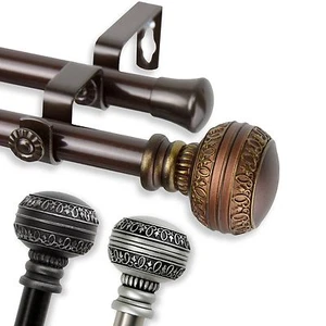 Bead 3/4” Adjustable Drapery Double Curtain Rod 28"-170" (4 sizes, 3 colors) - Picture 1 of 10