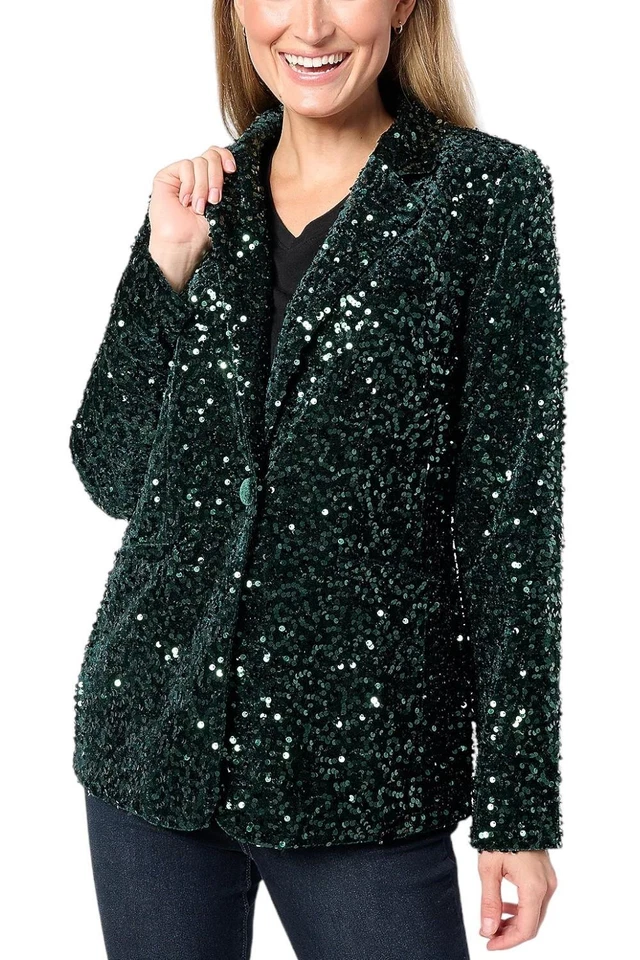 Joan Rivers Red Carpet Velvet Sequin Blazer Evergreen - Image 1 of 1