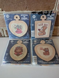 Kits de punto de cruz con marco NMI Stitch N - Flores, osos, temas de amor - LOTE DE 4 - Imagen 1 de 3