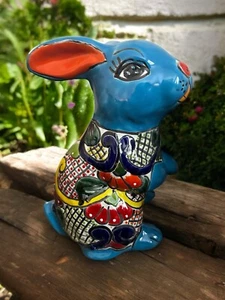 Handcrafted Talavera Bunny Rabbit Statue - Colorful Mexican Pottery Decor - Picture 1 of 2