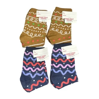 4 Pair Made for Retail Women Adult Gingerbread Poly Socks One Size Fits Most New - Image 1 of 4
