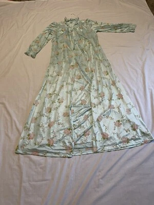 Vtg Dream Away Rare Peignoir Med Nylon Lace Floral Full Length Pale Teal New? - Image 1 of 4