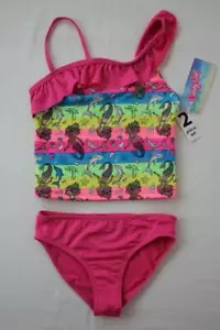 NEW Girls Tankini Set Swimsuit Small 6 - 6X Pink Striped Mermaid Two Piece - Picture 1 of 2
