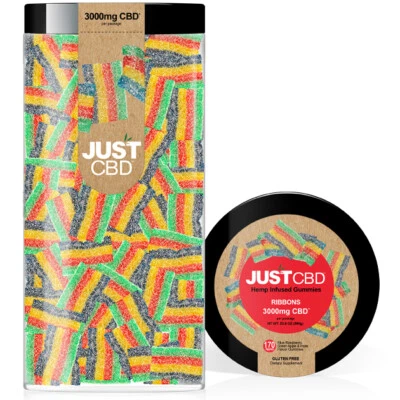 JUSTCBD CBD Gummies Edible Just CBD Rainbow Ribbons Gummy 250-3000mg Cannabidiol Low THC