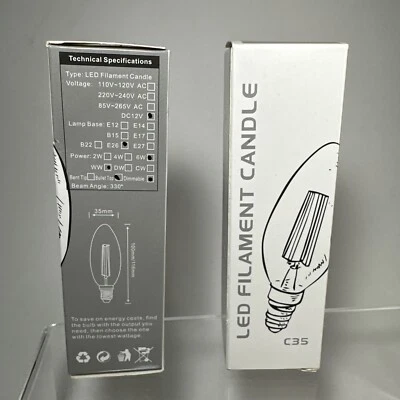 2 PACK DC 12V 6W E26 Dimmable LED Filament Bulbs Candle Tip LED  Lightbulb - Image 1 of 3