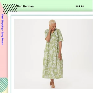 Stan Herman Stamped Floral Cotton Gown, Moss, Size XS - Picture 1 of 2