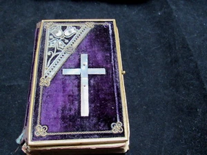 1896 ¡Laffet Uns Beten! Libro de oraciones alemán con incrustaciones de perlas de terciopelo púrpura St. Louis MO - Imagen 1 de 12