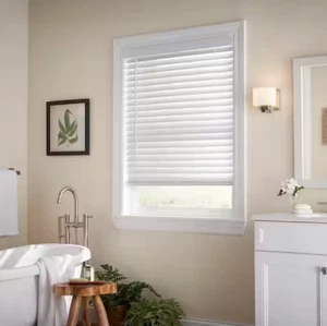 White Cordless Faux Wood Blinds for Windows with 2 in. Slats - 18 in. W x 72 in. - Picture 1 of 2